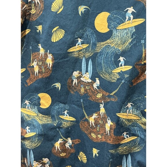 Far Afield Shirt Men’s 2 Medium Hawaiian Floral Hula Surfer Blue Green Aloha - Picture 6 of 8